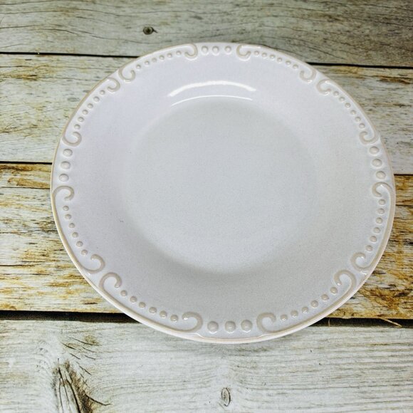 Pier 1 NATALIA Cream Embossed Dots & Scrolls Stoneware Salad Lunch Plates Set 2 - Picture 2 of 13